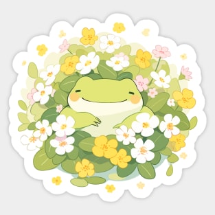 Kawaii Baby Frog Spring Flowers Happiness Sticker